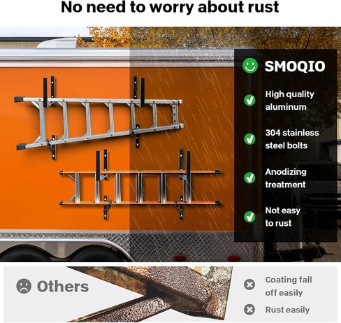 Ladder Rack for Trailer, 4 Racks Enclosed Trailer Ladder Rack Side Mount 400lb Load Black Aluminum, Cargo Trailers Ladder Rack Utility for Exterior or Interior Side Wall in Saudi Arabia
