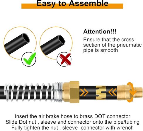 MuHize Air Brake Hose End Fitting - Upgraded 3/8 Air Hose Fittings, Brass Sleeve Tube for Hose End Connector, 3/8" Air Brake Hose End Fitting Repair Tube for Air Hose Braking System (Pack of 8) in Saudi Arabia