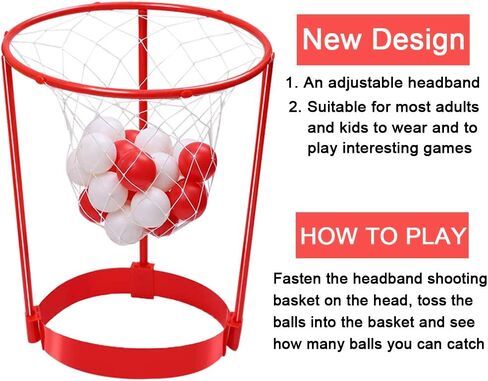 3 Pack Head Hoop Basketball Party Game for Kids and Adults Adjustable Basket Head Headband Game with 40 Balls for Carnival Party Family Indoor Outdoor Backyard Yard Birthday Basketball Games in Kuwait