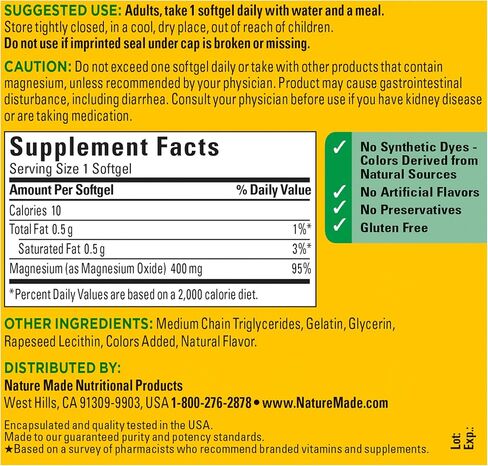Nature Made Extra Strength Magnesium 400 mg., 180 Softgels in Saudi Arabia