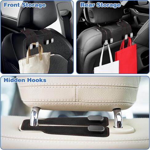 CANIPHA 4Pcs Car Seat Hooks for Headrest, Double Hook Purse Hook for Car Applies to Purse Hanger for Car Headrest Hook Car Purse Hook, Storage Headrest Hooks for Car Purse Holder for Car Tool(Black) in Saudi Arabia
