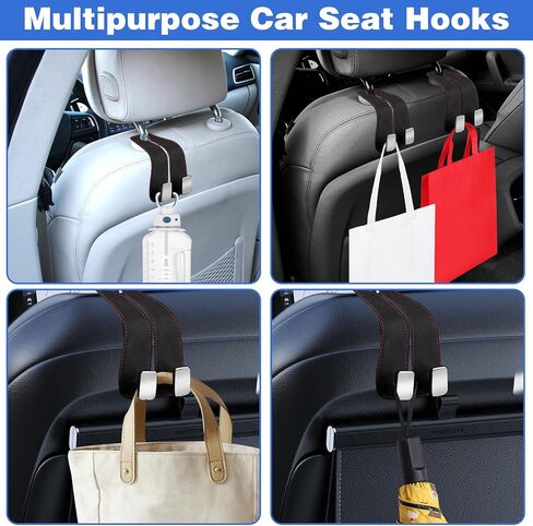 CANIPHA 4Pcs Car Seat Hooks for Headrest, Double Hook Purse Hook for Car Applies to Purse Hanger for Car Headrest Hook Car Purse Hook, Storage Headrest Hooks for Car Purse Holder for Car Tool(Black) in Saudi Arabia