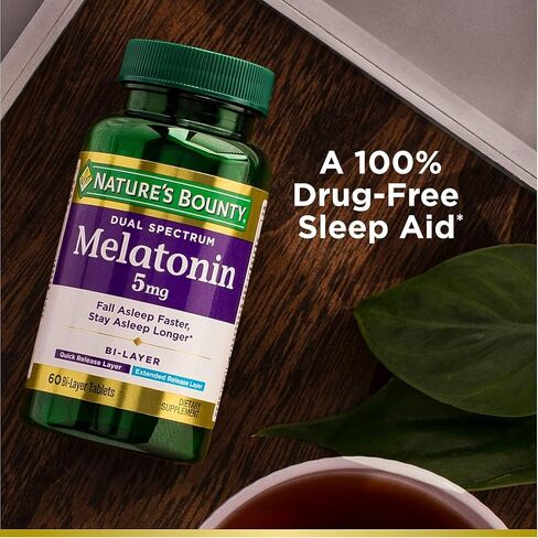 Nature's Bounty Melatonin 5mg Dual Spectrum, 100% Drug Free Sleep Supplement, Quick Release and Extended Release, Promotes Relaxation and Sleep Health, 60 Bi-Layer Tablets (Pack of 2) in Saudi Arabia