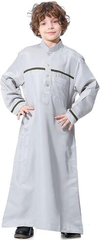 IMEKIS Kids Boys Muslim Thobe Long Sleeve Islamic Arabic Kaftan Robe Middle East Dubai Prayer Outfit with Pocket in Saudi Arabia