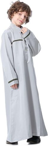 IMEKIS Kids Boys Muslim Thobe Long Sleeve Islamic Arabic Kaftan Robe Middle East Dubai Prayer Outfit with Pocket in Saudi Arabia