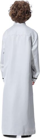 IMEKIS Kids Boys Muslim Thobe Long Sleeve Islamic Arabic Kaftan Robe Middle East Dubai Prayer Outfit with Pocket in Saudi Arabia