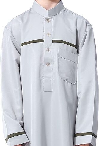 IMEKIS Kids Boys Muslim Thobe Long Sleeve Islamic Arabic Kaftan Robe Middle East Dubai Prayer Outfit with Pocket in Saudi Arabia