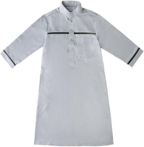 IMEKIS Kids Boys Muslim Thobe Long Sleeve Islamic Arabic Kaftan Robe Middle East Dubai Prayer Outfit with Pocket in Saudi Arabia