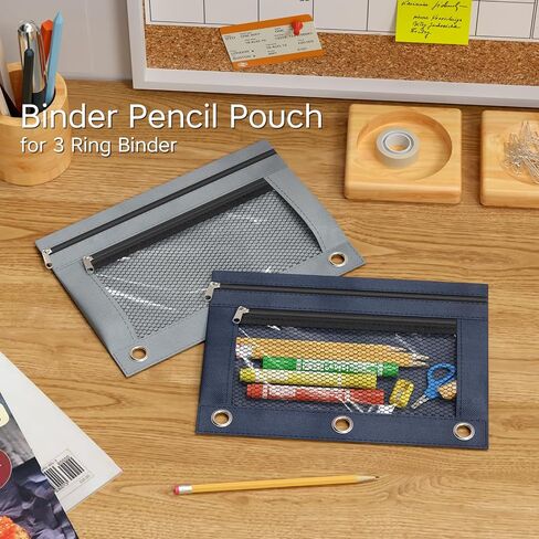 2 Pack Pencil Pouch for 3 Ring Binder,Binder Pencil Pouch with Zipper,Double Pocket Pencil Case with Clear Window,Big Capacity Pencil Bags for Office School Supplies (Pink&Light Blue) in Saudi Arabia