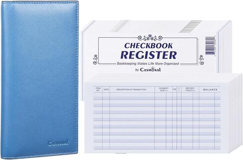 سجل دفتر شيكات CASMONAL مكون من 20 قطعة وغطاء دفتر شيكات جلدي فاخر (أزرق كاديت) مع شريط مطاطي in Kuwait