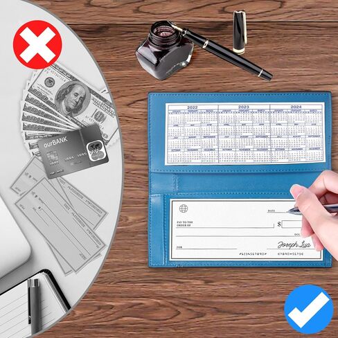 سجل دفتر شيكات CASMONAL مكون من 20 قطعة وغطاء دفتر شيكات جلدي فاخر (أزرق كاديت) مع شريط مطاطي in Kuwait