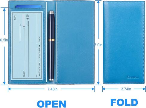 سجل دفتر شيكات CASMONAL مكون من 20 قطعة وغطاء دفتر شيكات جلدي فاخر (أزرق كاديت) مع شريط مطاطي in Kuwait