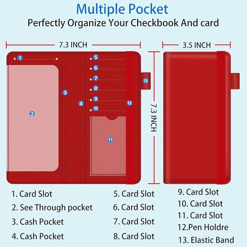 غطاء دفتر شيكات bvya للرجال والنساء مع حجب RFID، محافظ رفيعة مع حامل دفتر شيكات من الجلد المطبوع الفاخر مع حامل قلم ومقسم بلاستيكي شفاف مدمج للشيكات المكررة (أحمر) in Kuwait