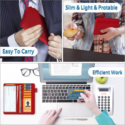 غطاء دفتر شيكات bvya للرجال والنساء مع حجب RFID، محافظ رفيعة مع حامل دفتر شيكات من الجلد المطبوع الفاخر مع حامل قلم ومقسم بلاستيكي شفاف مدمج للشيكات المكررة (أحمر) in Kuwait