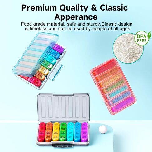 Zoksi Moistureproof Weekly Pill Organizer 4 Times a Day, 7 Day Pill Box 4X a Day, One Week Travel Pill Case with 28 Compartments, Medicine Container for Vitamins, Supplements or Medication(Cyan) in Kuwait