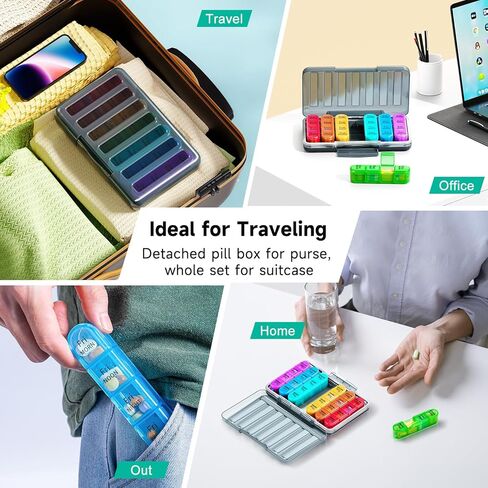 Zoksi Moistureproof Weekly Pill Organizer 4 Times a Day, 7 Day Pill Box 4X a Day, One Week Travel Pill Case with 28 Compartments, Medicine Container for Vitamins, Supplements or Medication(Cyan) in Kuwait