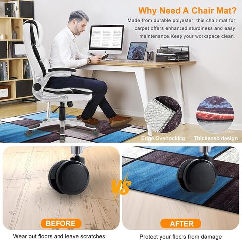 Office Chair Mat for Hardwood and Tile Floors, 36"x48" Desk Chair Mat for Carpet, Anti-Slip Computer Chair Mat Low Pile Carpet Chair Mats for Rolling Computer Chair in Saudi Arabia