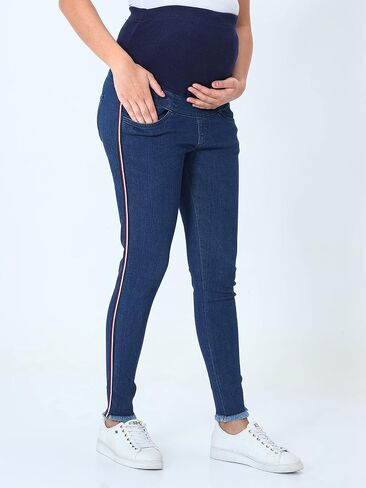 جينز الأمومة من The Mom Store مع دعم للبطن، والضيق، وملصق على الجانبين، والجينز، قبل الحمل وبعده in Saudi Arabia