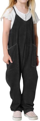 Girls' Casual Sleeveless Jumpsuits Spaghetti Strap Loose Overalls Pants Casual Long Jumper Romper with Pockets 8-12 in Saudi Arabia