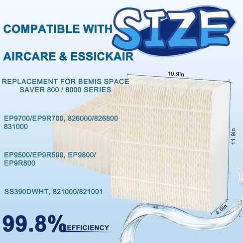 NISHCON 1043 مرشحات فتيل مرطب لـ Aircare EP9500 EP9700 EP9800 EP9R500 EP9R800 821000 826000 826800 831000 وBemis Space Saver 800/8000 Series Pack of 2 in Kuwait