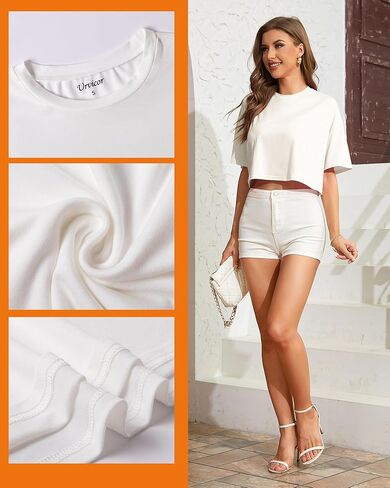 Womens Half Sleeve Drop Shoulder Round Neck Loose Fit Solid Color Crop Tops in Kuwait