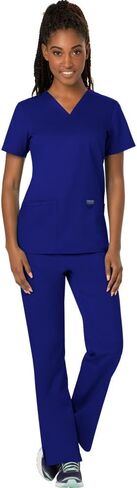 Cherokee Scrub Set For Women Modern Classic Fit 3 Pockets V-Neck Top WW620 with 5 Pockets Moderate Flare Leg Pant WW120, Galaxy Blue - M Top/M Pant in Saudi Arabia