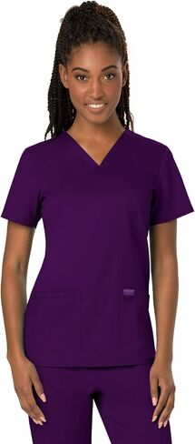 Cherokee Scrub Set For Women Modern Classic Fit 3 Pockets V-Neck Top WW620 with 5 Pockets Moderate Flare Leg Pant WW120, Eggplant - M Top/M Pant in Saudi Arabia