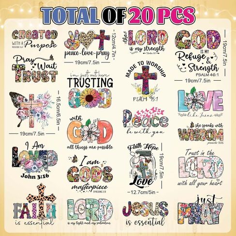 AnyDesign 20 Sheet Jesus Heat Transfer Vinyl Assorted Christ Iron on Patches Vinyl Colorful Pray Printed HTV Adhesive Craft Vinyl for Clothing Costume DIY Fabric Craft in Kuwait