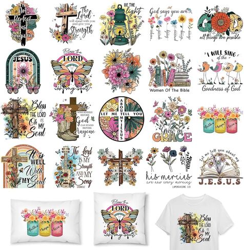 AnyDesign 20 Sheet Jesus Heat Transfer Vinyl Assorted Christ Iron on Patches Vinyl Colorful Pray Printed HTV Adhesive Craft Vinyl for Clothing Costume DIY Fabric Craft in Kuwait