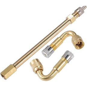 X AUTOHAUX 1 Set Tire Valve Extension 5.91" Tire Inflator Valve Adaptor with 2pcs Brass 45 Degree Tire Valve Stem Extension Brass Adaptor