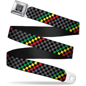 Buckle-Down Seatbelt Belt - Checker Stripe Black/Gray/Rasta - 1.0" Wide - 20-36 Inches in Length