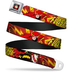 Buckle-Down Seatbelt Belt - The Flash BOOM-KABOOM! - 1.0" Wide - 20-36 Inches in Length