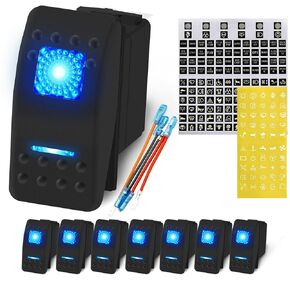 DaierTek UTV Car Rocker Toggle Switch 20A 12V Blue LED Lighted Waterproof Rocker Switch 5 Pin ON/Off for Marine Boat ATV RZR RV Auto -8Pack