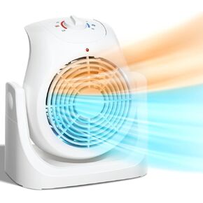 LifePlus 2 in 1 Heater Fan Combo, Portable Cooling Desk Fan, Air Circulator Fan 45° Tilt, 2 Wind Speeds, 1500W Overheat Protection Personal Small Floor for Home Office Black