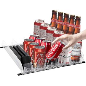 Soda Can Dispenser for Refrigerator 3 Rows, Soda Can Organizer with Automatic Pusher Glide - Drink Organizer for Fridge Perfect for Soda, Beer, and Other Beverages - Black