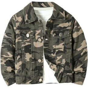 WDIRARA Boy's Camo Print Button Front Denim Jacket Casual Long Sleeve Outerwear Coat