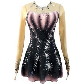 Black Gradient Ice Figure Skating Dress Gradient Beaded Long Sleeves Roller Skating Dress