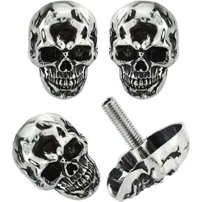 Abfer Skull License Plate Screws Cover Anti Theft License Plate Screw Frame Bolt Kit Decorative Fit for Most Vehicle Motorcycles Trucks (Black)