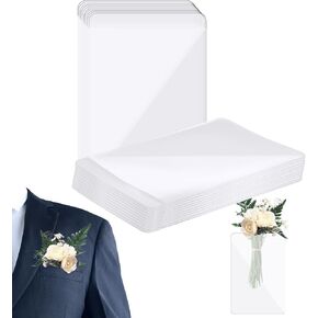 20pcs Pocket Boutonniere Plastic Sleeve, No-Lapel Pin Boutonniere Holder Clear Pocket Square Corsage Holder Supplies Fits in Jacket/Suit for Groom Groomsmen (Flowers Not Included)