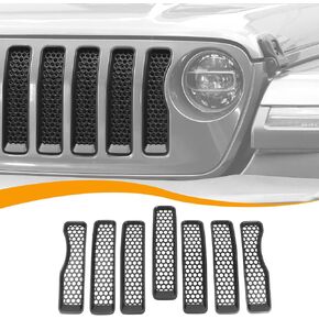 Hoolcar Front Grill Insert Cover Trim Kit Front Honeycomb Grille Cover Guard Compatible with Jeep Wrangler JL JLU 2018-2023, Exterior Accessories, Matte Black, 7 PCs