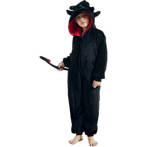 Toothless Dragon Onesie Pajamas Kids Animal Flannel One-Piece Jumpsuit Zipper Halloween Cosplay Costume Boys Girls