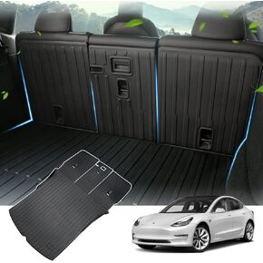 KUST Custom Fit Trunk Mat for 2020-2024 2025 Tesla Model Y Accessories 5 Seater (Not for 7 Seat) Cargo Mat Liner Back Seat Protector All Weather Protection Black