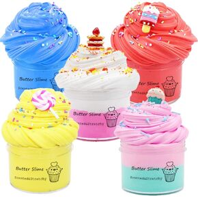 Butter Slime Kit 5 Pack, Kids Party Favors, Visual and Tactile Experience, Stress Relief Toy, Goody Bag Toys, Birthday Gifts for Girls Boys.