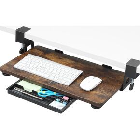 ETHU Keyboard Tray Under Desk, 19.7' X 11.81" Small Size Keyboard Drawer with C Clamp-on Mount Easy to Install, Computer Keyboard Stand Slide Pull Out, Ergonomic Keyboard Tray for Home, Office
