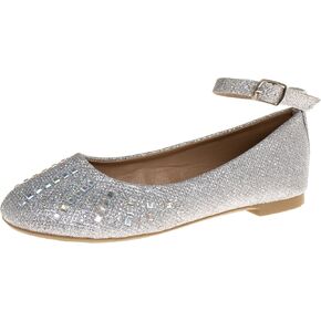 Josmo Girls Flat Pump Low Heel Slipon - Rhinestone Ballet Flats Shoes (Toddler - Little Kid - Big Kid)