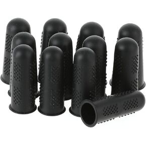 Silicone Finger Protectors, 12Pcs 3 Sizes Rubber Fingers Tips Finger Covers Thumb Finger Guard Sleeves Thimbles Cots Protectors for Hand Sewing, Hot Melt Glue, Embroidery, Cutting, Ironing (Black)