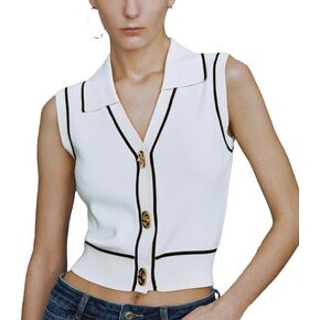 Womens Sweater Vest 2024 Sleeveless Lapel V Neck Button Down Knit Casual Tank Summer Tops