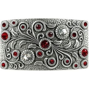 HA0850 Rhinestone Crystal Belt Buckle Antique/Brass Rectangle Floral Engraved Buckle