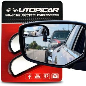 Blind Spot Convex Car Rear View Mirror: Rearview/Side Stick On Mirror Automotive Accessories | Narrow Blindspot Mirrors For Car By Utopicar (2 pack)