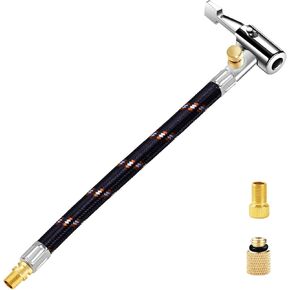 GODESON 20" Tire Inflator Hose Adapter & Converting Nut,Air Chuck with Release Button and Presta Valve Adaptor, Schrader Valve Adapter for Tire Pump's Twist On Convert to Lock On Connection